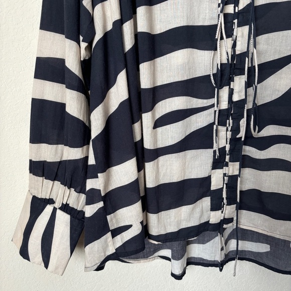 IRO Bold Printed Cotton Lace Up High Low Rattle Relaxed Blouse Top - Picture 6 of 14